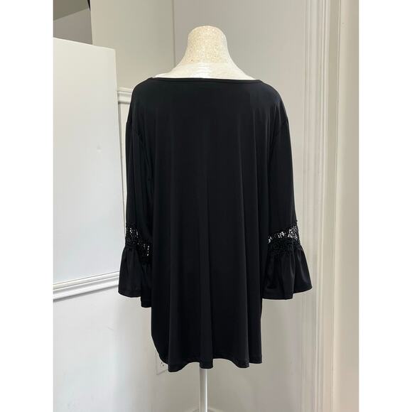 Cathrines black top with lace bell sleeves and scoop neck sz 2xwp boho elegant - Picture 2 of 3